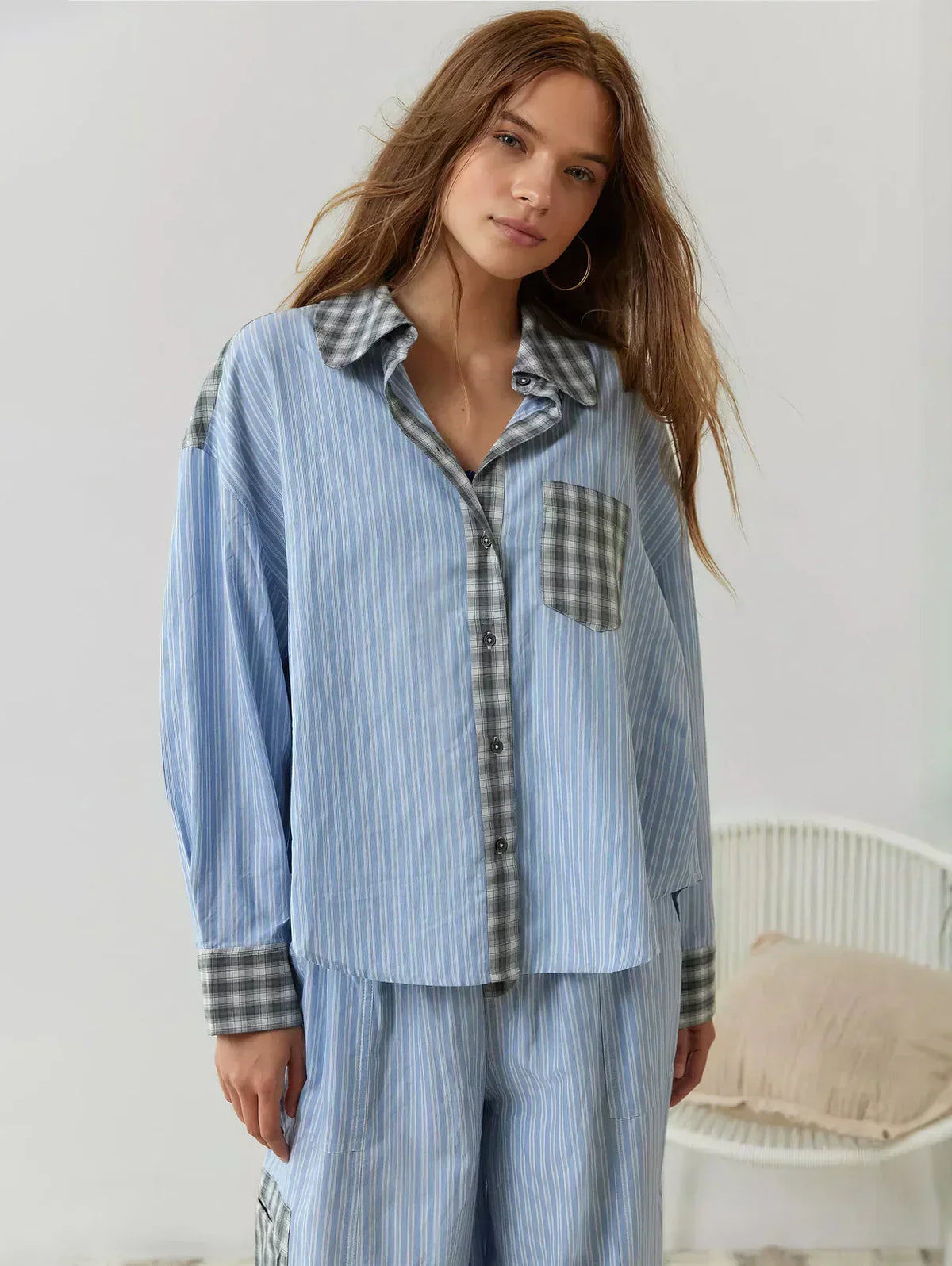 Women's Collared Checked Pyjama Set view 6