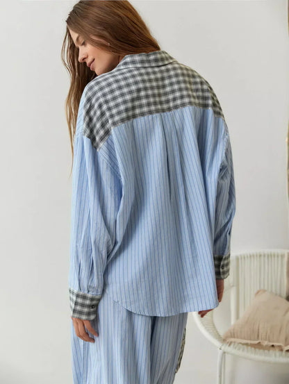Women's Collared Checked Pyjama Set view 7