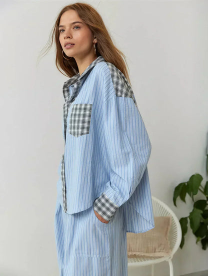 Women's Collared Checked Pyjama Set view 8