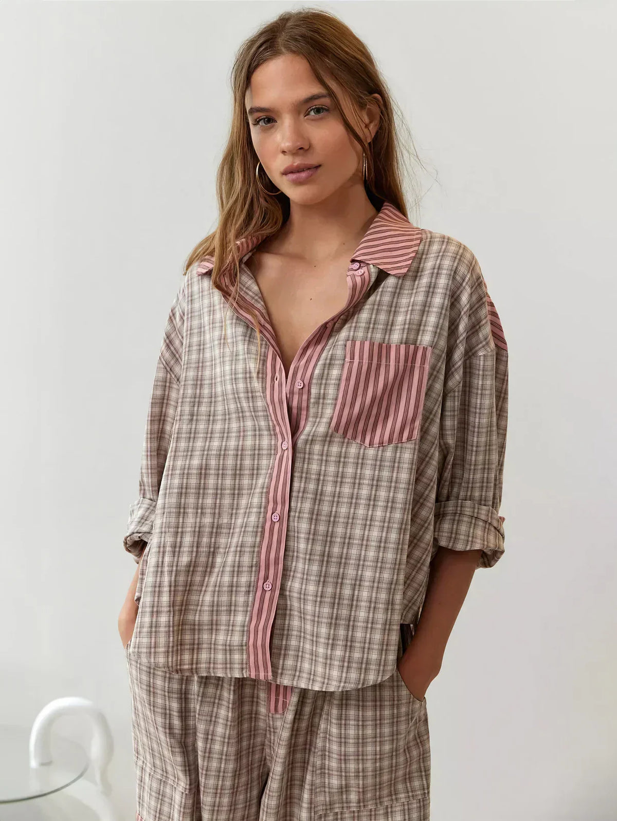 Women's Collared Checked Pyjama Set