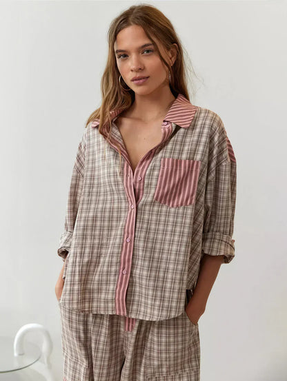 Women's Collared Checked Pyjama Set