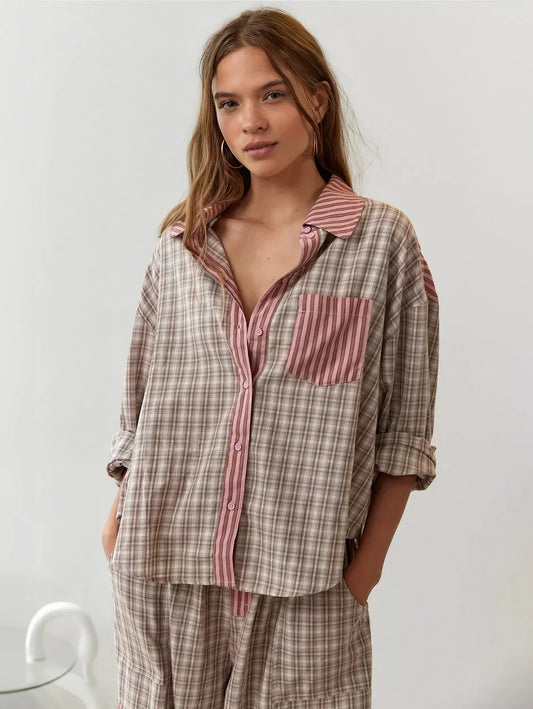 Women's Collared Checked Pyjama Set