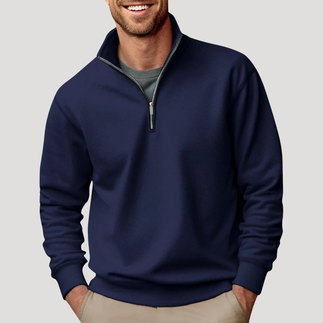 Men's Half Zip Lightweight Sweatshirt in Dark Blue