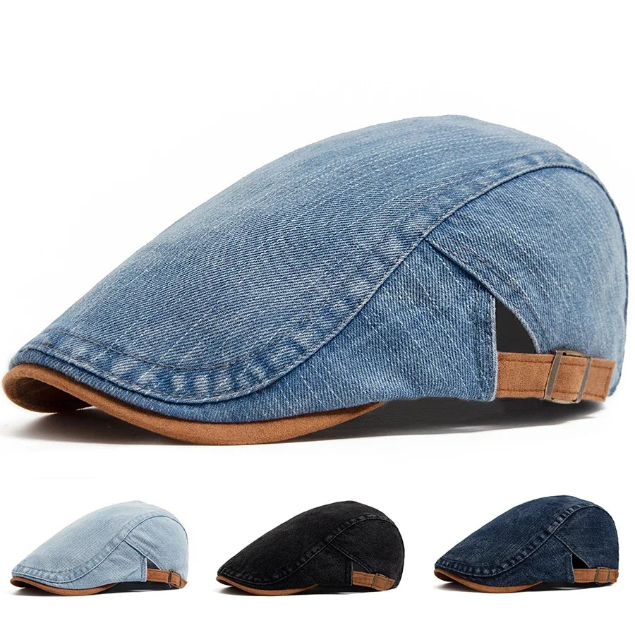Women's Buckle Strap Denim Flat Cap