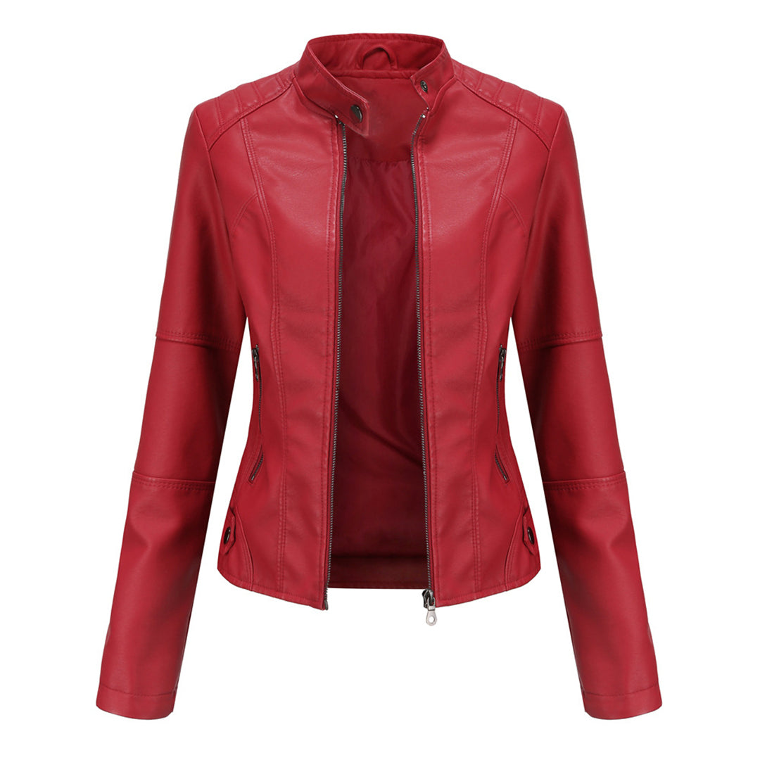 Women's Black Tailored Biker Jacket in Red