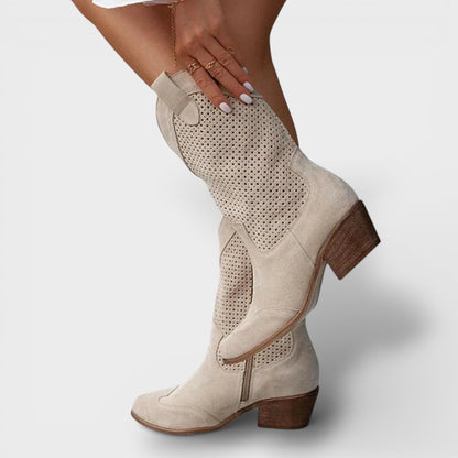 Women's Pointed Toe Outdoor Ankle Boots in Beige