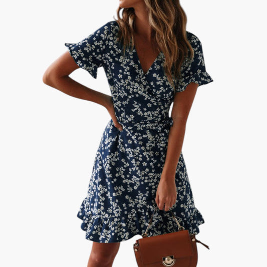 Women's Twist Front Ruffle Maxi Dress in Dark Blue