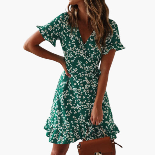 Women's Twist Front Ruffle Maxi Dress in Green