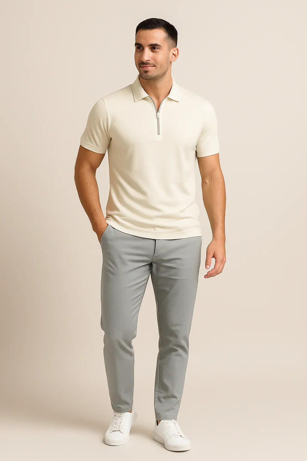 Men's Light Blue Slim Fit Polo Shirt in Beige