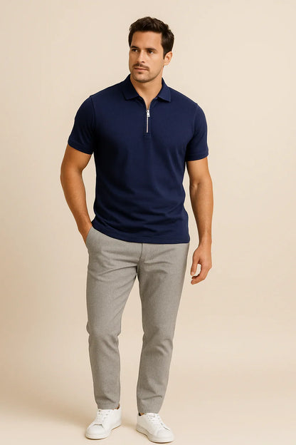 Men's Light Blue Slim Fit Polo Shirt in Dark Blue