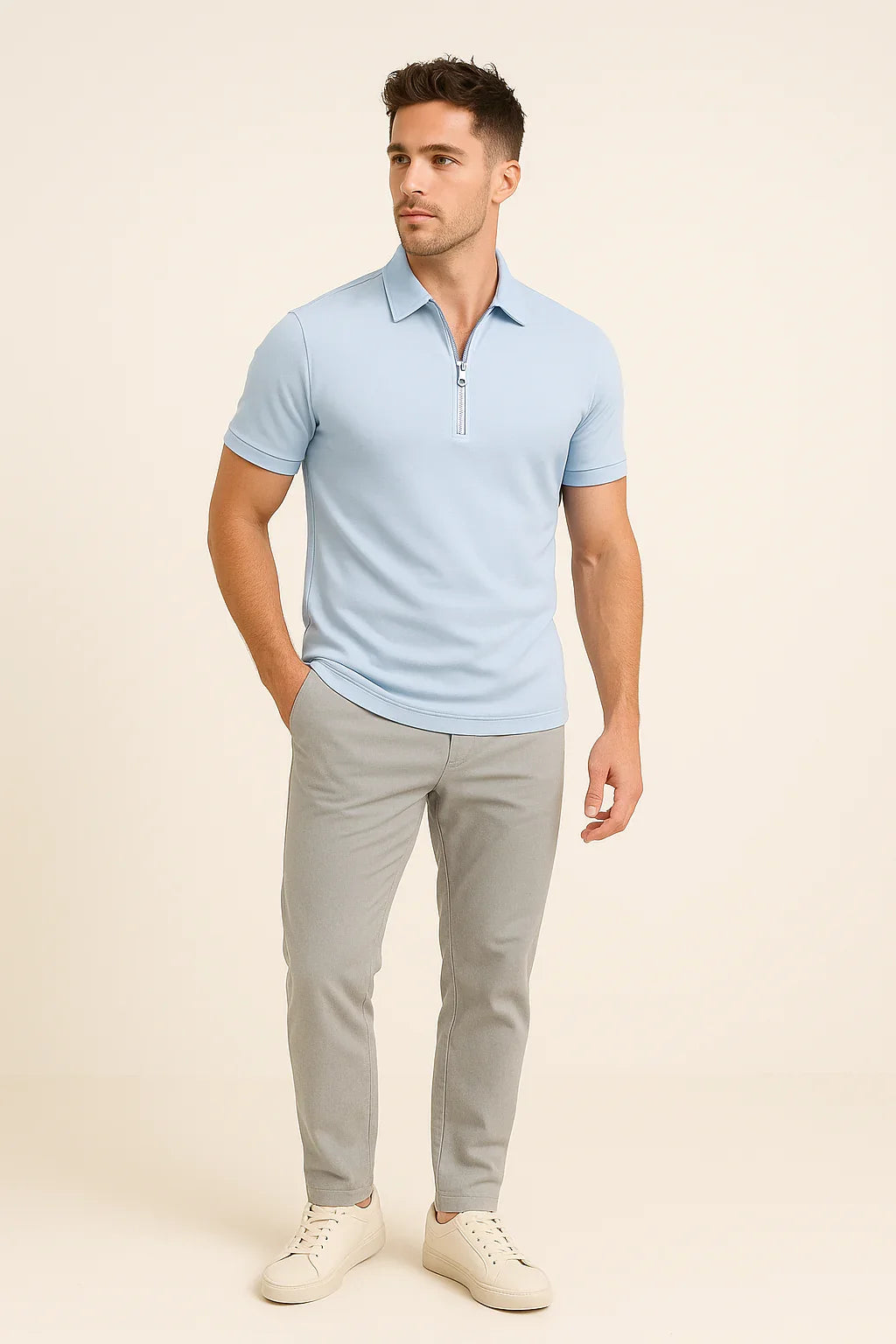 Men's Light Blue Slim Fit Polo Shirt in Light Blue