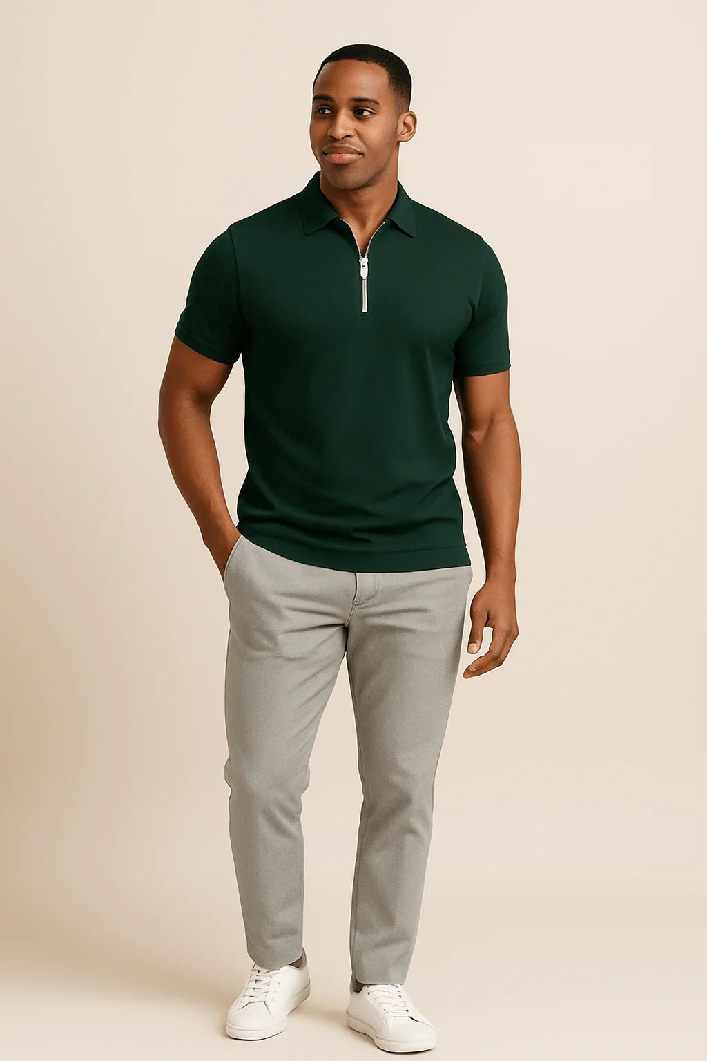 Men's Light Blue Slim Fit Polo Shirt in Green