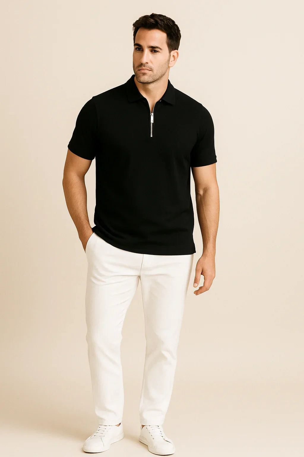 Men's Light Blue Slim Fit Polo Shirt in Black