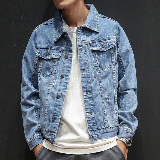Men's Dark Blue Denim Jacket in Light Blue