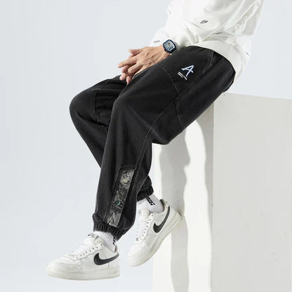 Men's Tapered Drawstring Cuffed Textured Jeans
