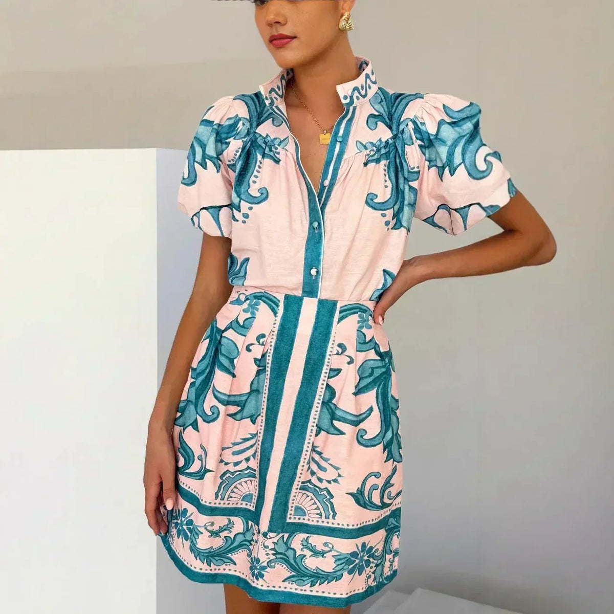 Women's Floral Puff Sleeve Mini Dress