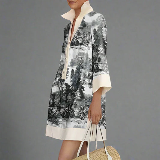 Women's Floral Vintage Mini Dress in Black / White