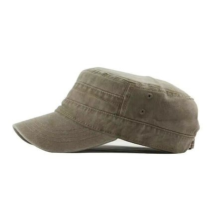 Men's Adjustable Peaked Military Style Flat Cap