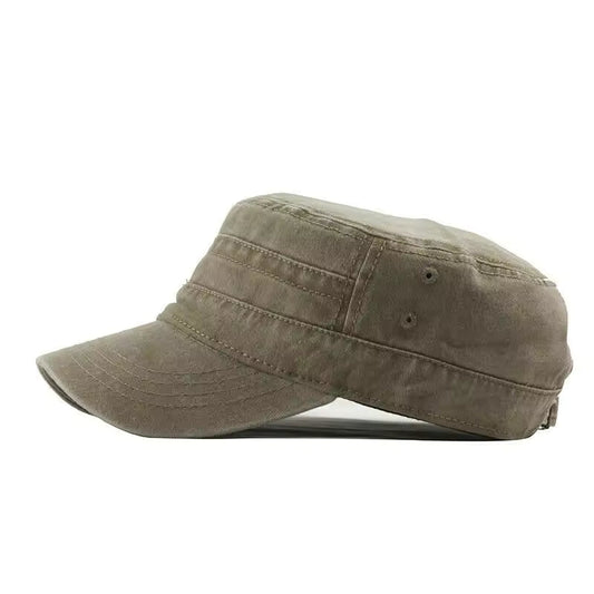Men's Adjustable Peaked Military Style Flat Cap
