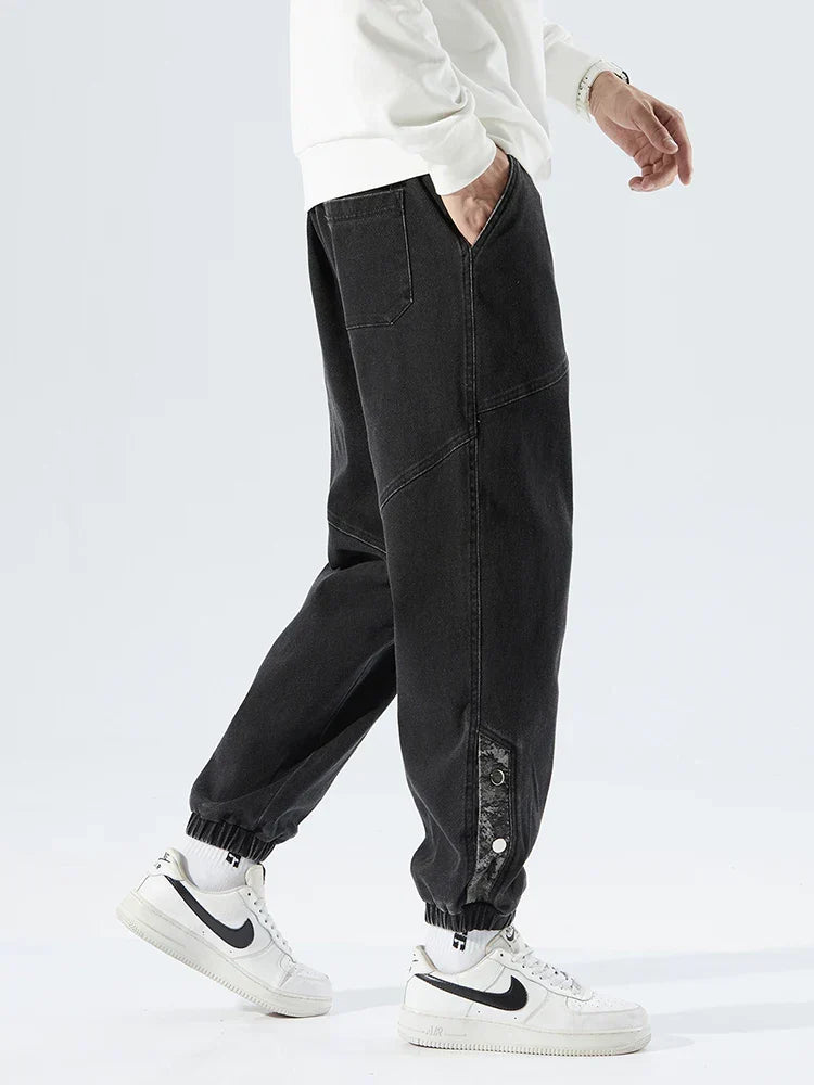 Men's Tapered Drawstring Cuffed Textured Jeans