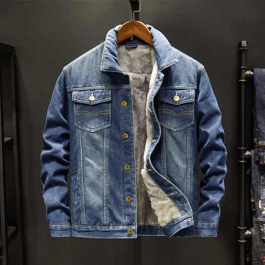 Men's Light Blue Denim Jacket in Dark Blue