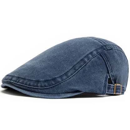 Men's Retro Buckle Strap Denim Flat Cap