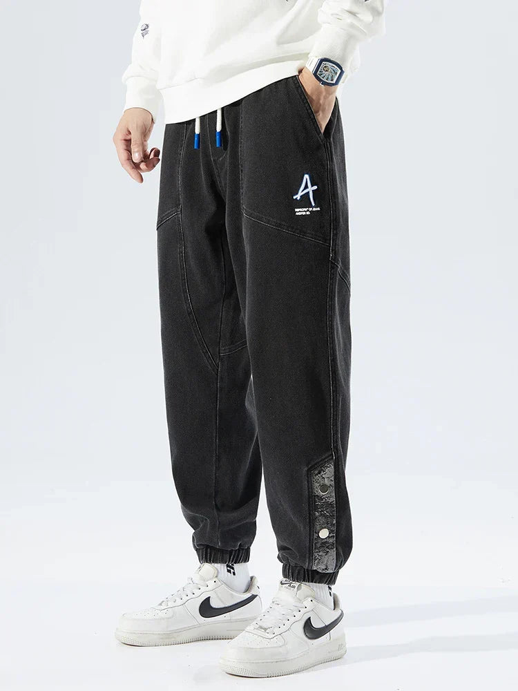 Men's Tapered Drawstring Cuffed Textured Jeans