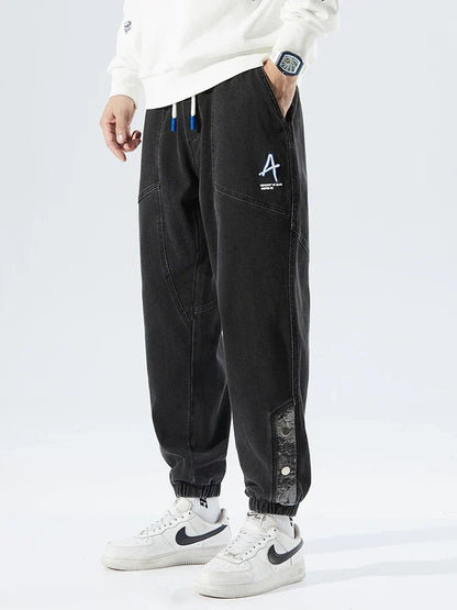 Men's Tapered Drawstring Cuffed Textured Jeans