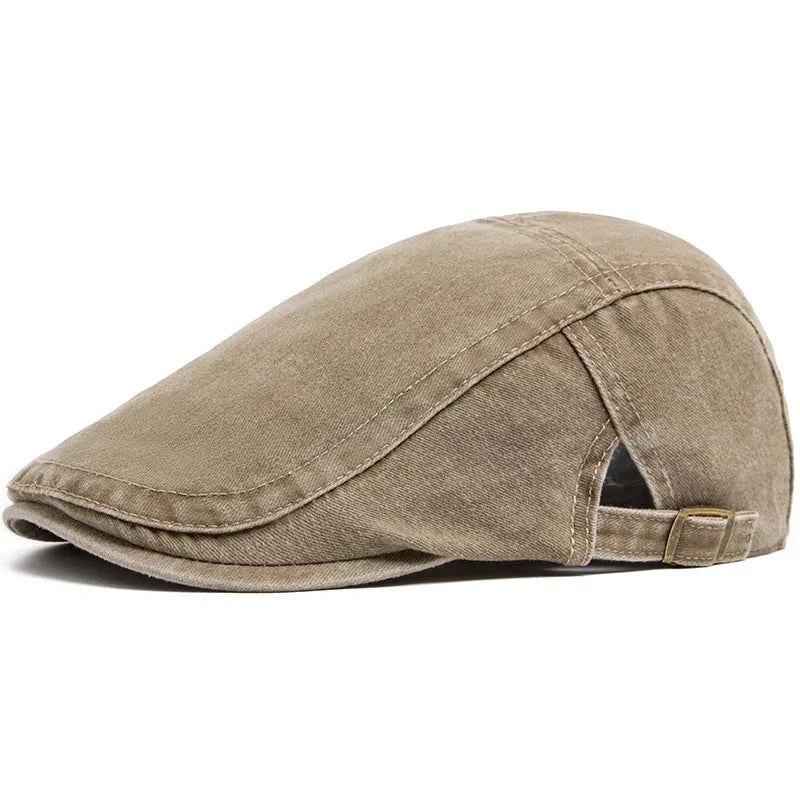 Men's Retro Buckle Strap Denim Flat Cap view 5