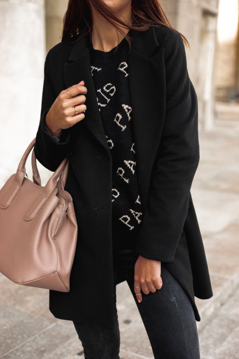 Women's Double Breasted Casual Overcoat in Black
