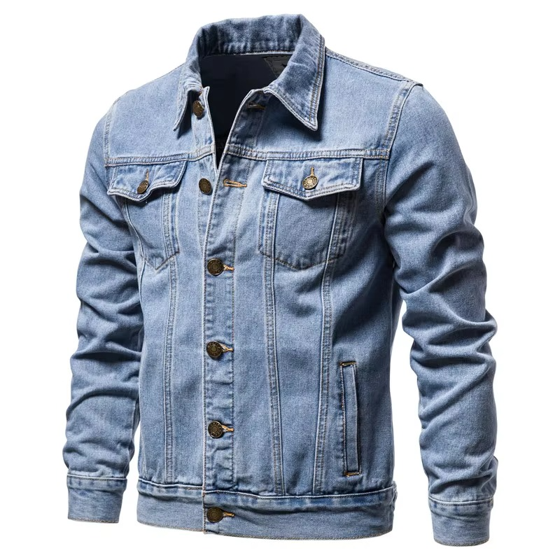 Men's Slim Fit Vintage Denim Jacket in Sky Blue