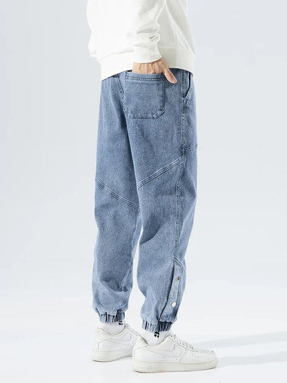 Men's Tapered Drawstring Cuffed Textured Jeans