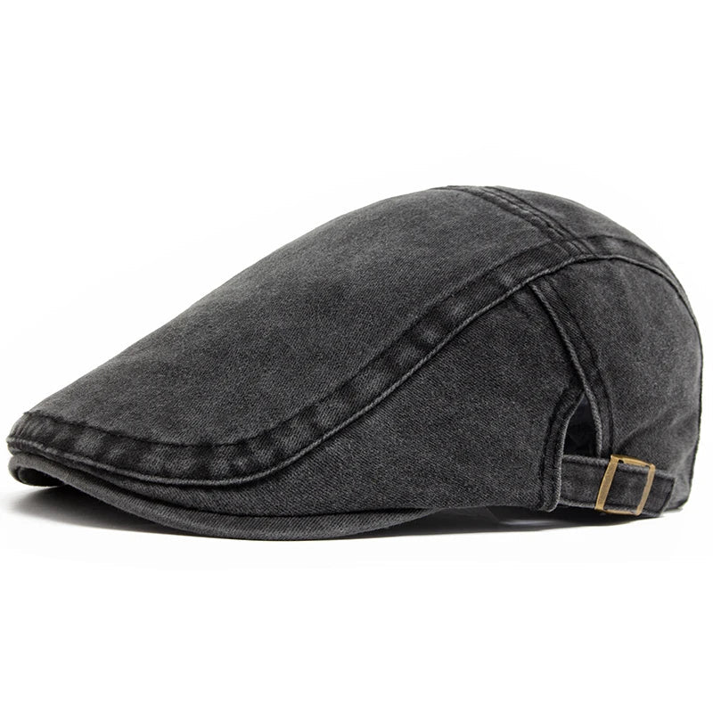 Men's Retro Buckle Strap Denim Flat Cap view 3