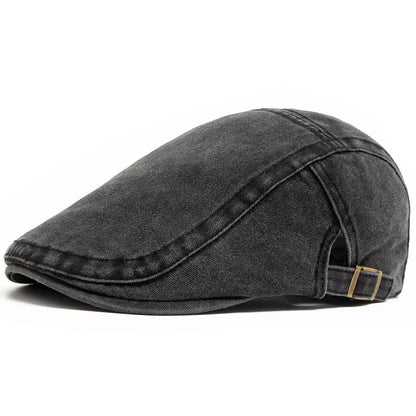 Men's Retro Buckle Strap Denim Flat Cap view 3