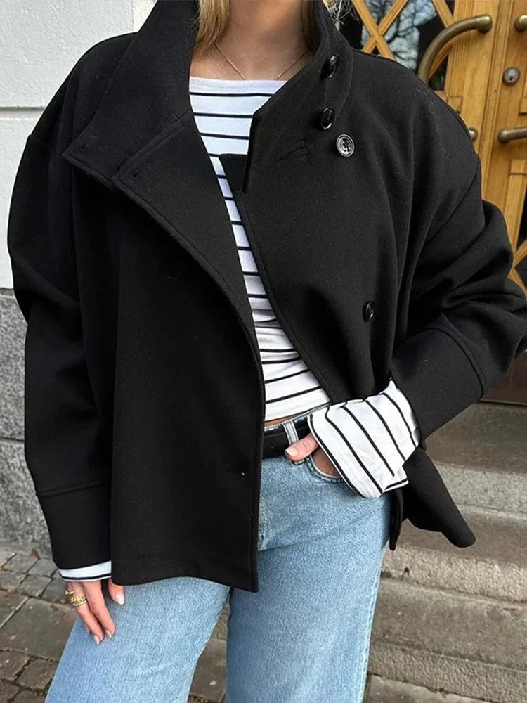 Women's Cropped Stand Collar Bomber Jacket view 3