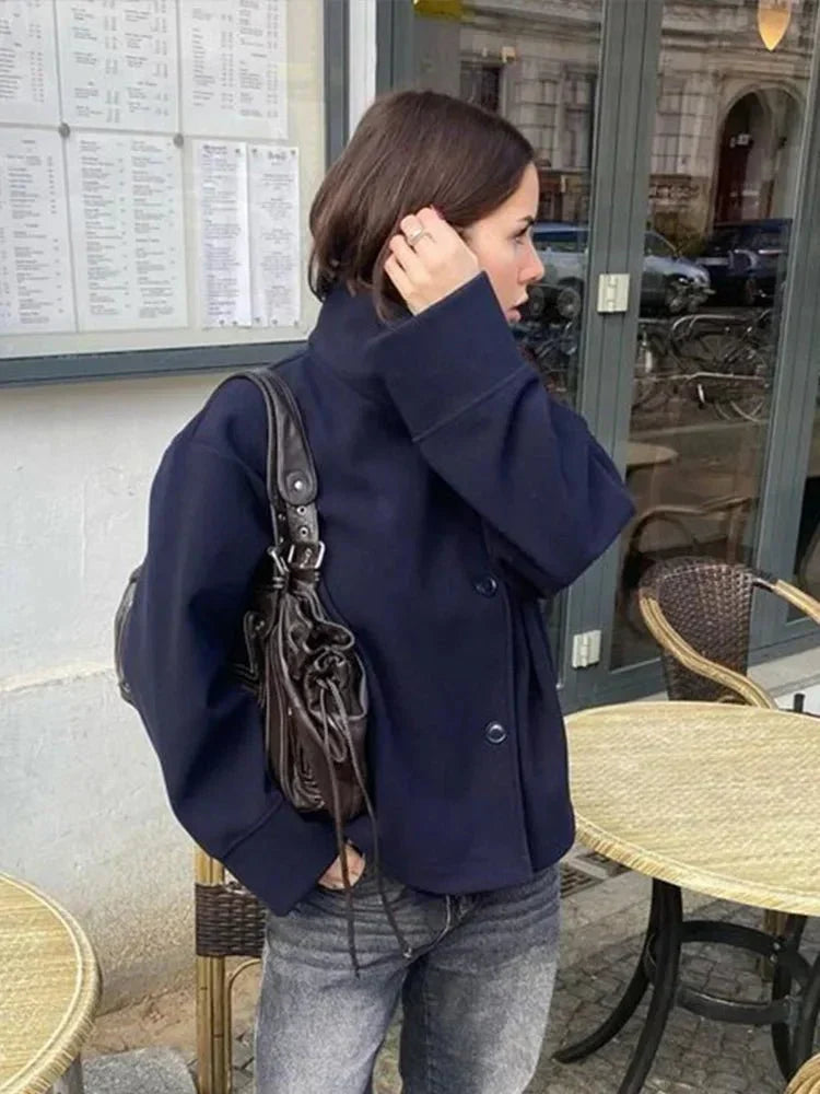 Women's Cropped Stand Collar Bomber Jacket view 10