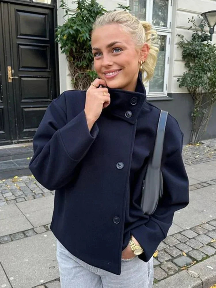 Women's Cropped Stand Collar Bomber Jacket view 6