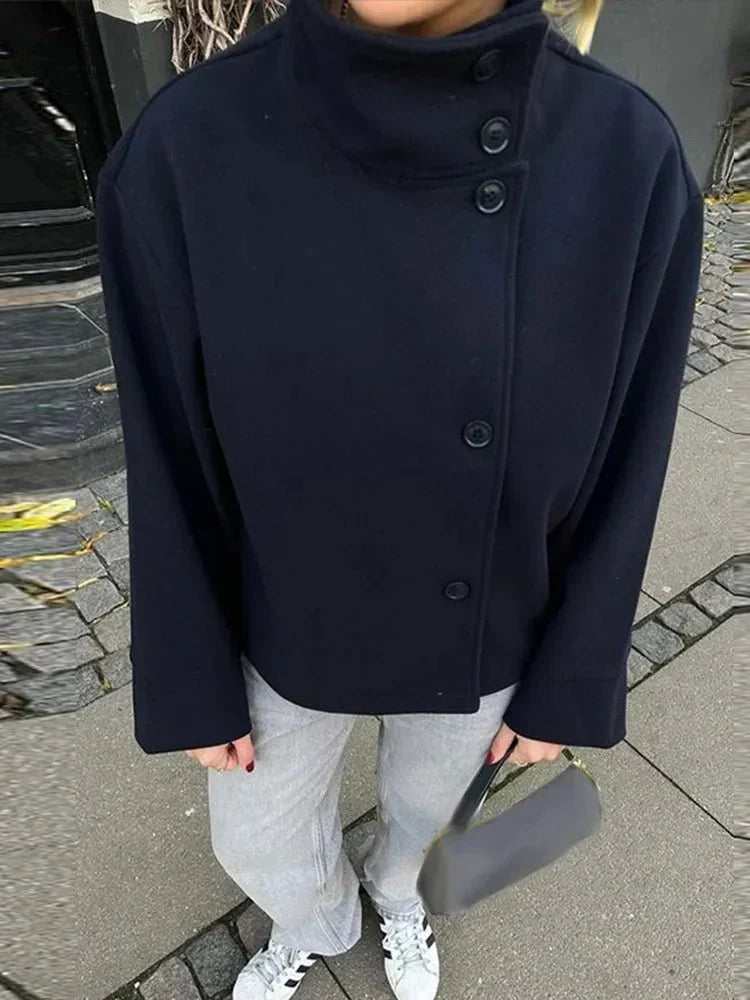 Women's Cropped Stand Collar Bomber Jacket view 2