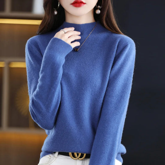 Women's Knitted Slim Fit Stand Collar Jumper
