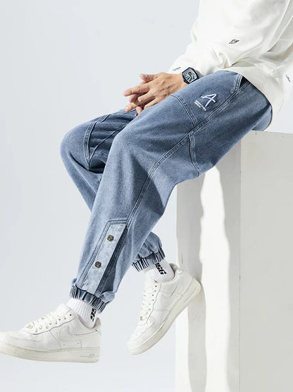 Men's Tapered Drawstring Cuffed Textured Jeans