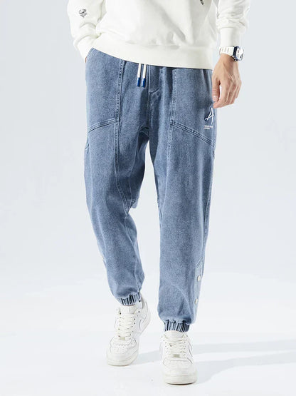 Men's Tapered Drawstring Cuffed Textured Jeans