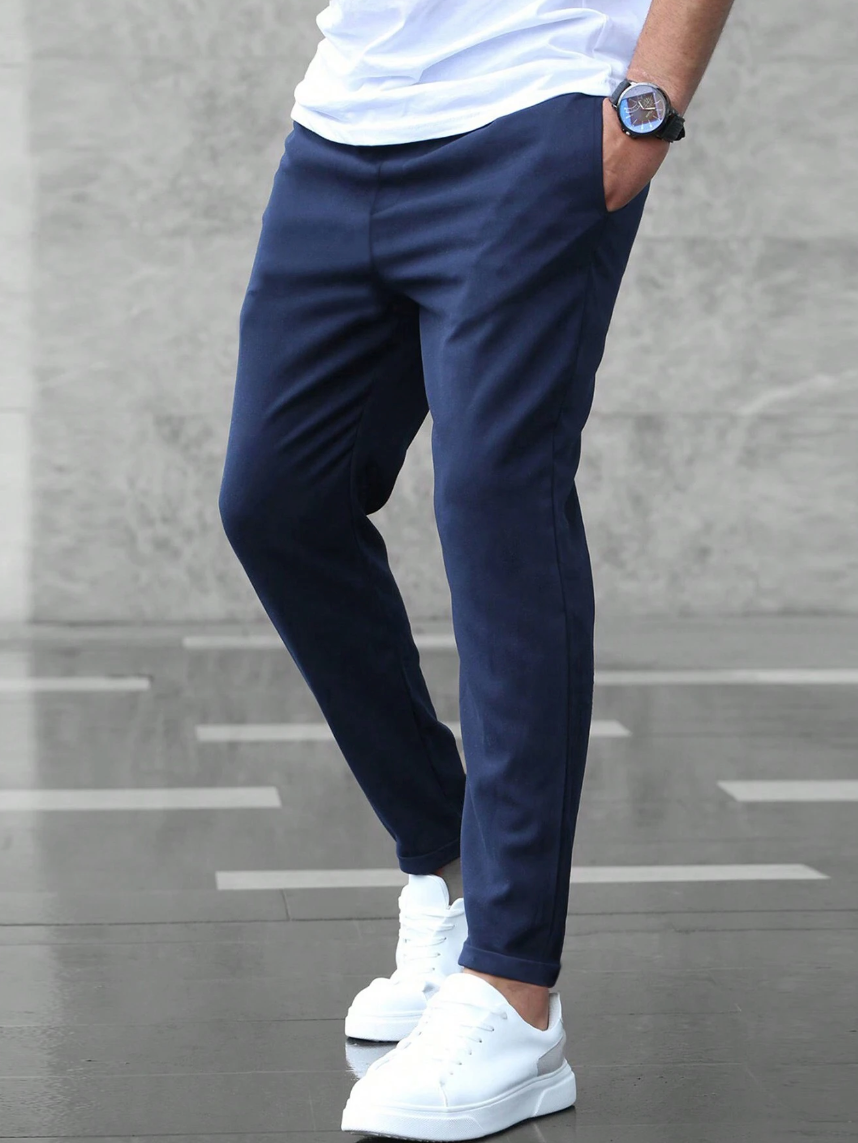Men's Slim Fit Drawstring Trousers in Navy Blue