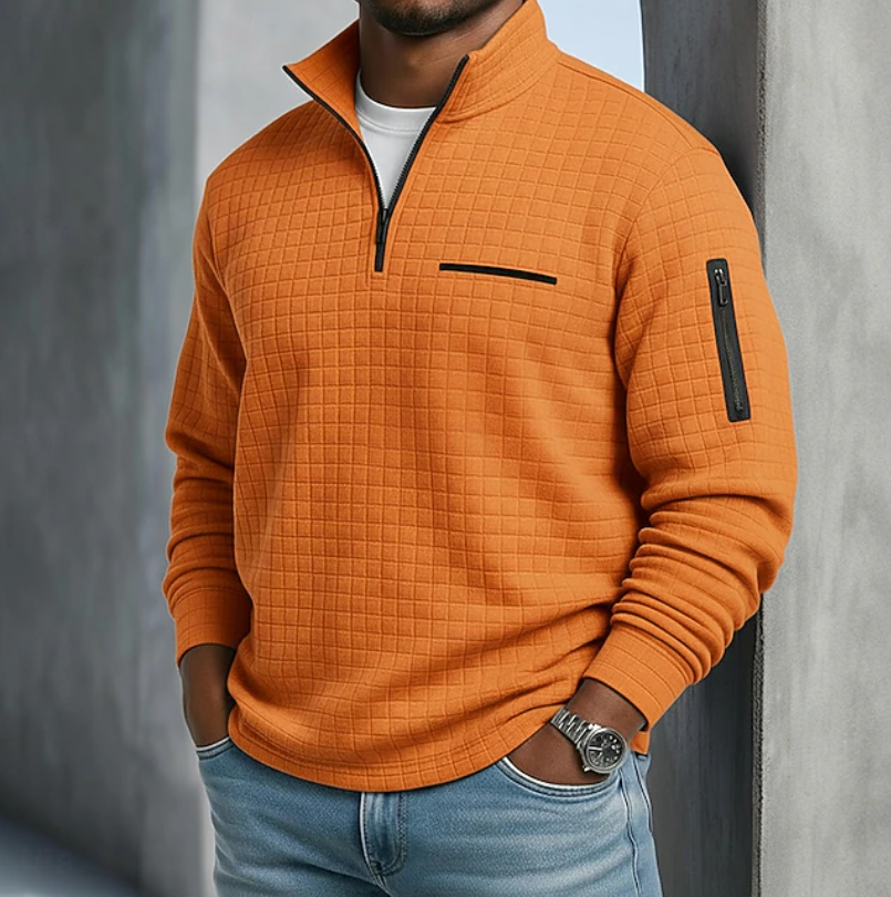 Men's Textured Zip Pocket Half Zip Jumper