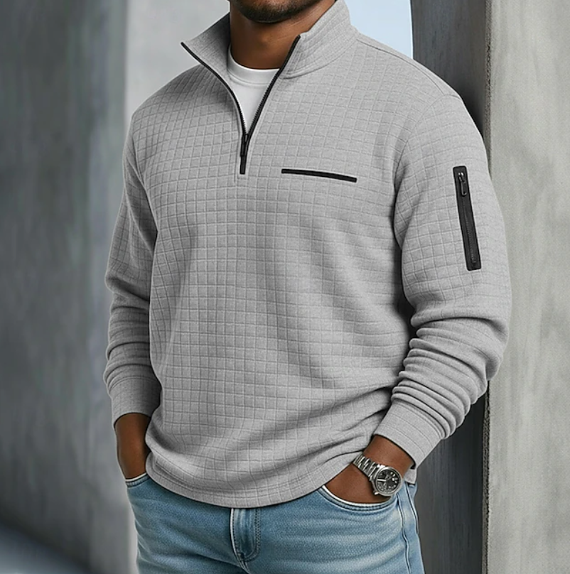 Men's Textured Zip Pocket Half Zip Jumper view 6