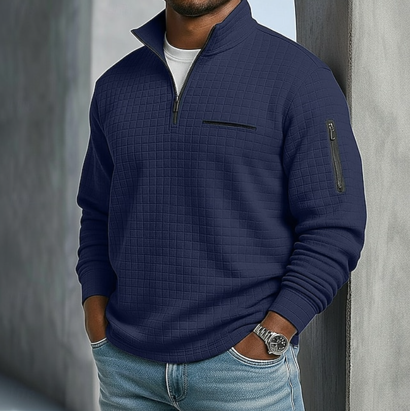 Men's Textured Zip Pocket Half Zip Jumper view 8