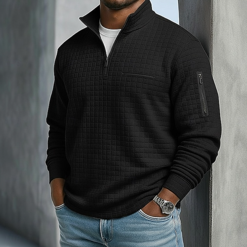 Men's Textured Zip Pocket Half Zip Jumper view 9