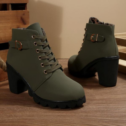Women's Lace Up Buckle Chunky Heel Ankle Boots view 3