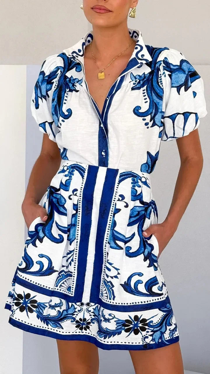 Women's Floral Puff Sleeve Mini Dress