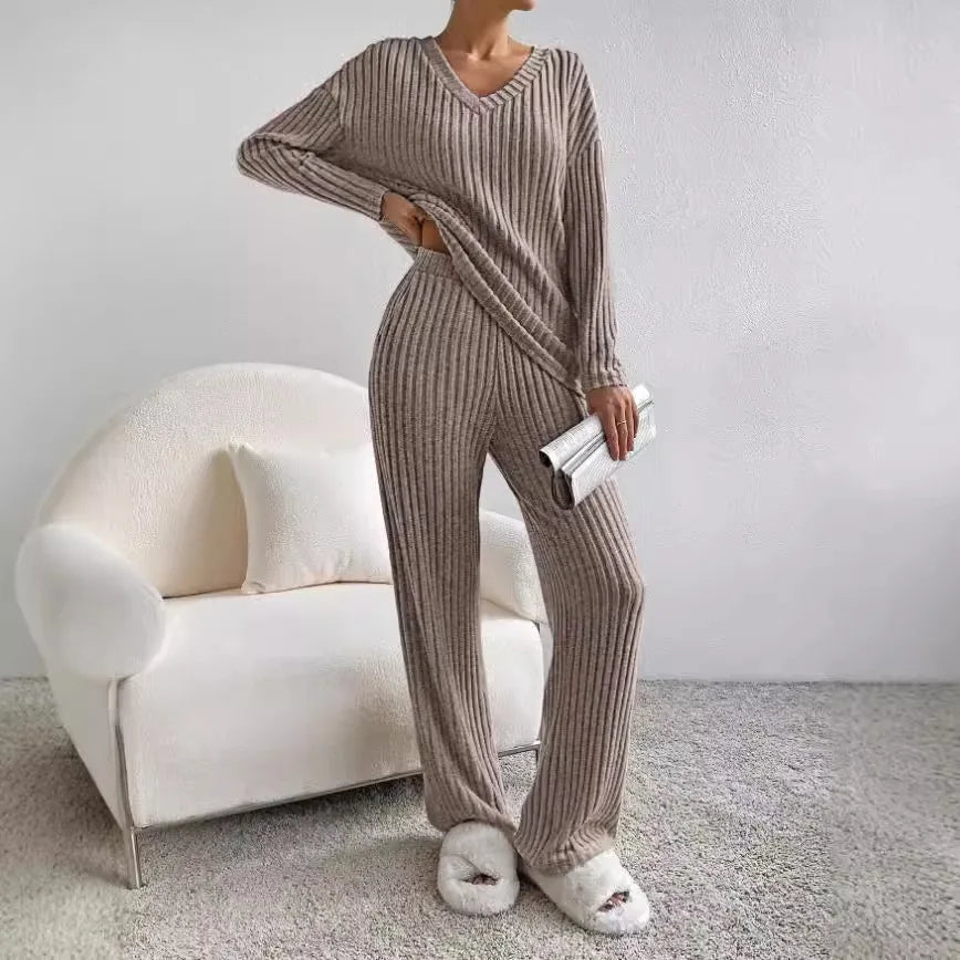 Women's Ribbed V Neck Two Piece Set view 6