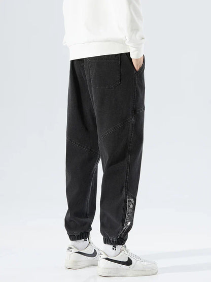 Men's Tapered Drawstring Cuffed Textured Jeans